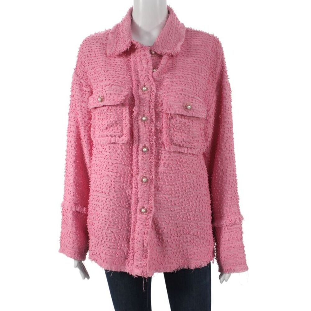 Interdee Womens Collared Button Pink Long Sleeve Jacket Classic Size M